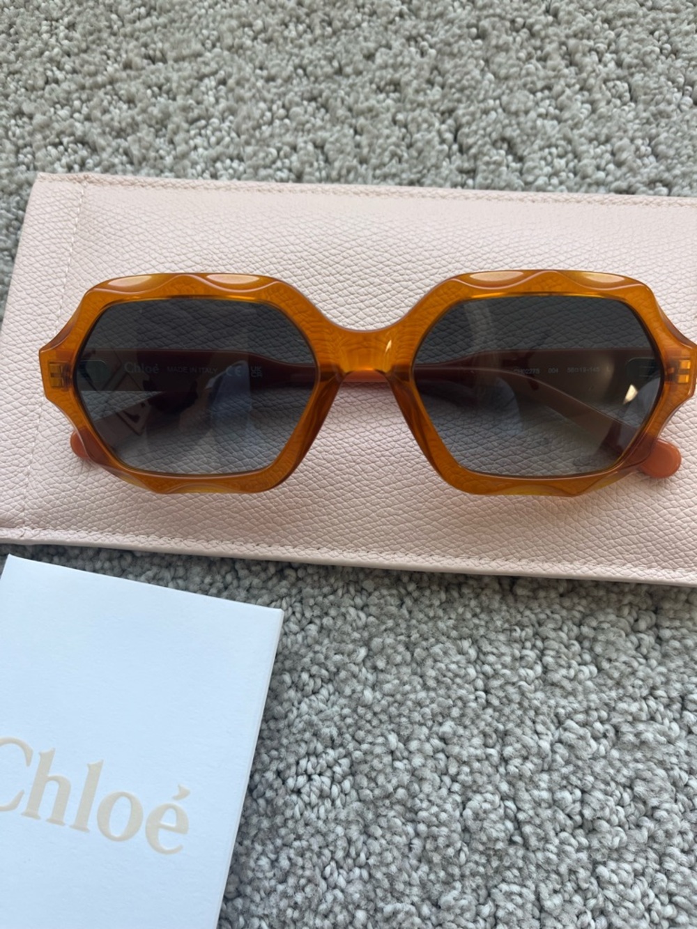 NWOT Chloe Orange Hexagon Frame Sunglasses case, cert of authenticity included - Picture 12 of 13